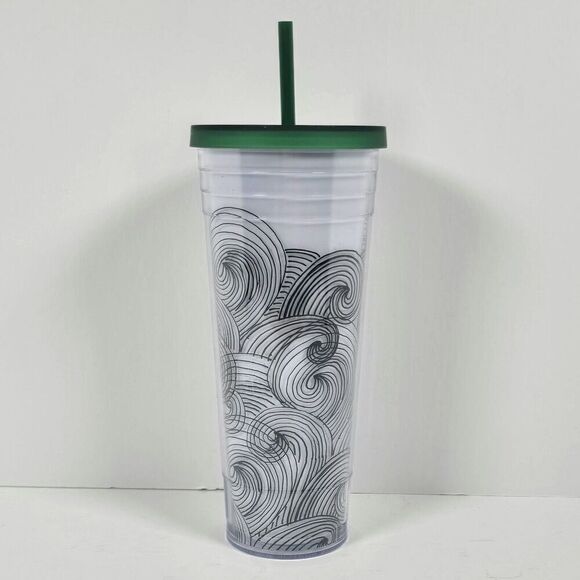 Starbucks Ink Waves Cold Coffee Tumbler Cup Abstract Dot Siren Logo  24oz - Picture 3 of 10